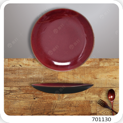窯變釉色圓餐盤-紅