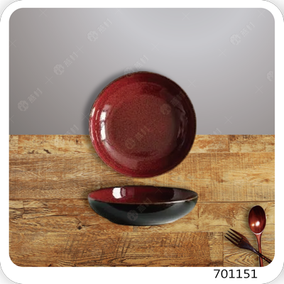 窯變釉色深盤-紅